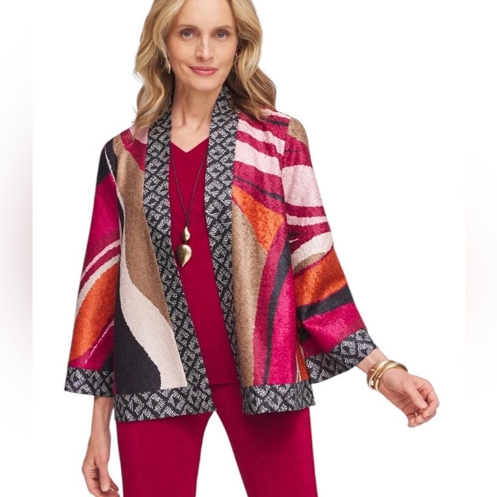 Chico’s Travelers Collection Reversible Marble Crushed Jacket Size 3 = XL Red